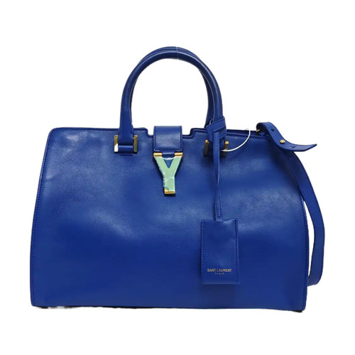 【Authentic】 Yves Saint Laurent CHYC Y LIGNE Blue Leather Handbags (DDP)