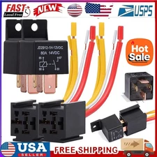 2 Packs Car Relay with Harness Truck Motor Heavy Duty 4-Pin 80A Socket 12V SPST