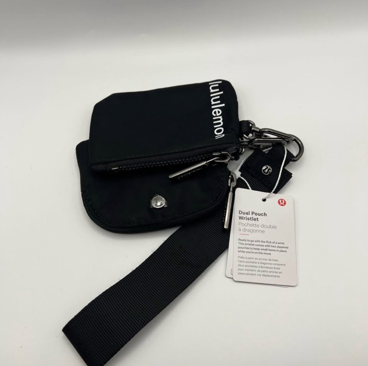Black Lululemon Key Wallet Wristlet with Dual Pouch & Buckle