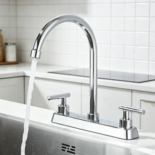 Kitchen Sink Faucet 2 Handles 8 inch Centerset 3 Holes Kitchen Mixer Tap Chrome