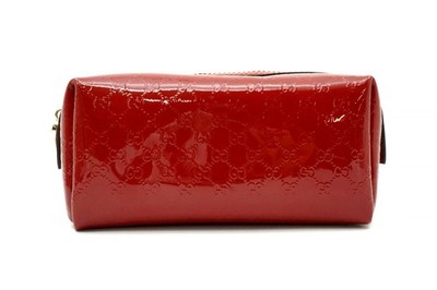 GUCCI Shima Line Pouch Bag 153228 Micro G Heart Charm Patent Leather Red 5498k