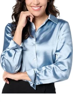 BEAUTIFUL by Lawrence Zarian Women's The Joy Satin Blouse Blue