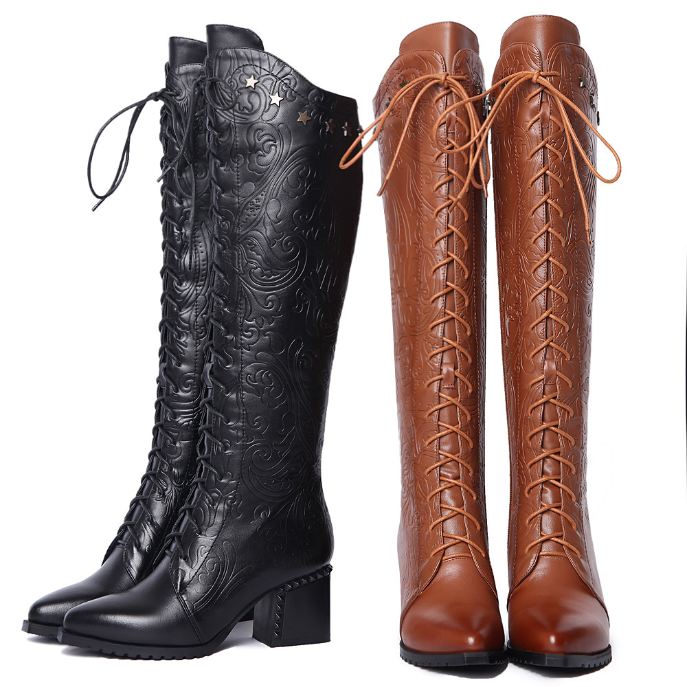Kniehohe Retro Blockabsatz Damen Stiefel Schuhe Punk Ritter Stiefel Kniehohe Retro Blockabsatz Damen Stiefel Schuhe Punk Ritter Stiefel
