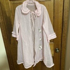 Vintage 1960s Sheer Babydoll Peignoir Robe Nightgown Cover Pink
