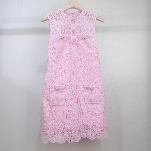 Vestido falda corta para mujer autorretrato sin mangas de encaje hueco - Imagen 11 de 21