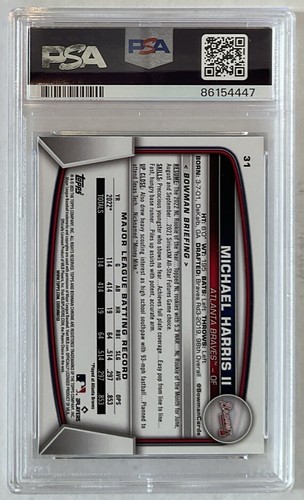 2023 Bowman Chrome Sapphire Michael Harris Jr. SP Variation RC PSA 10 GEM MINT - Picture 2 of 2