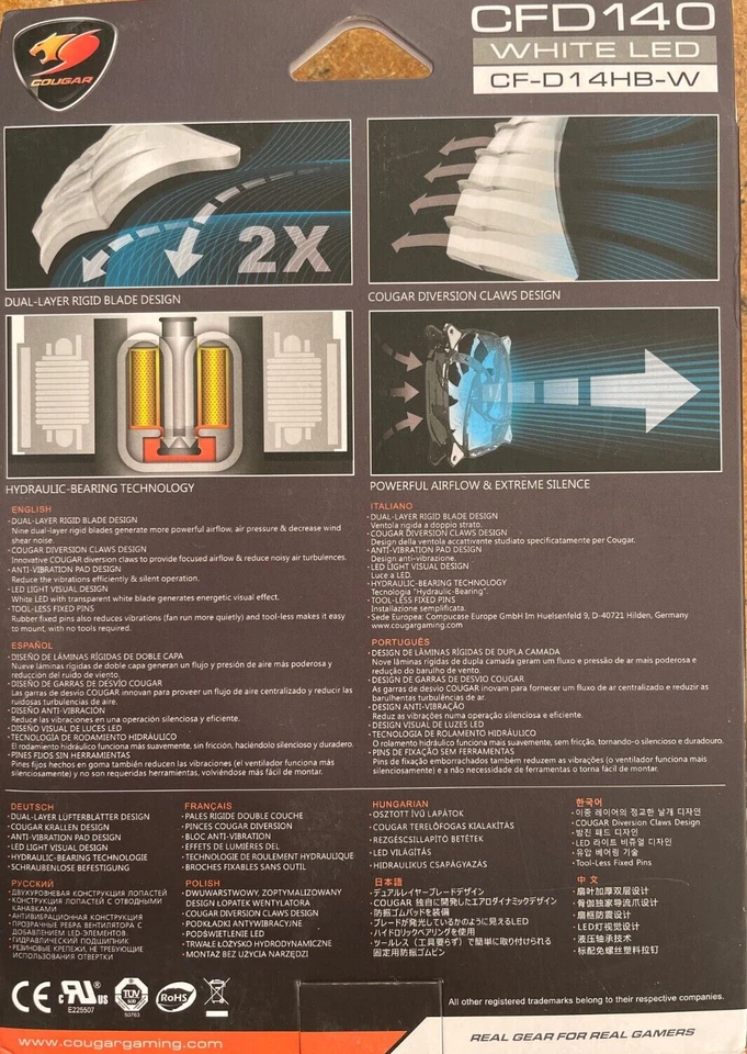 Cougar - CF-D14HB-W - 140 x 140 x 25mm Cooling Case Fan - White LED - Image 2 of 3