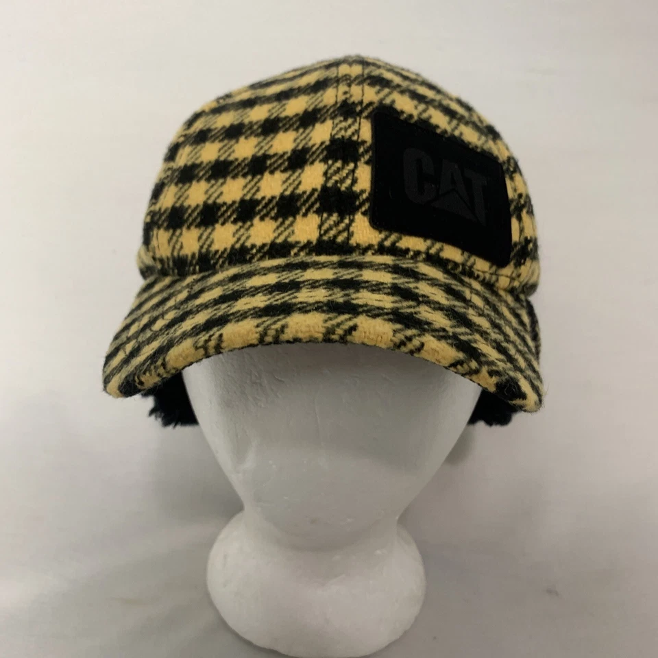 Gorra CAT Negra y Amarilla Cuadros Sherpa Forrada Ala Orejeras Cálida Invierno Foto 4 de 4