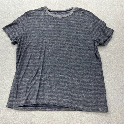 Merona Shirt Mens XXL Blue Grey Striped Short Sleeve T Shirt Cotton Blend