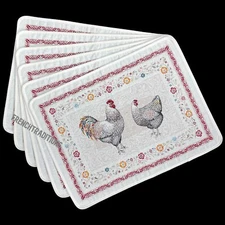 Set of 6 Provencal Placemats Jacquard Woven Chickens  Lafayette Made In France