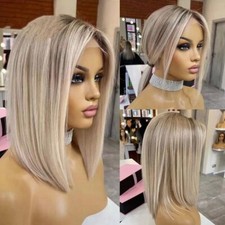 Blonde Short Highlight Lace Front Human Hair Wigs Ombre Straight Wigs for Women