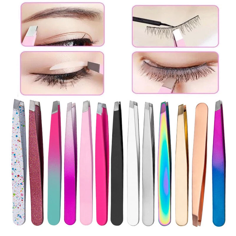 Pinza para cejas 5 piezas clip de acero inoxidable eliminación de vello facial punta plana inclinada ✿ Foto 4 de 4