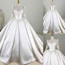 Vintage Wedding Dresses with Long Sleeves Satin Lace Jackets A Line Bridal Gowns