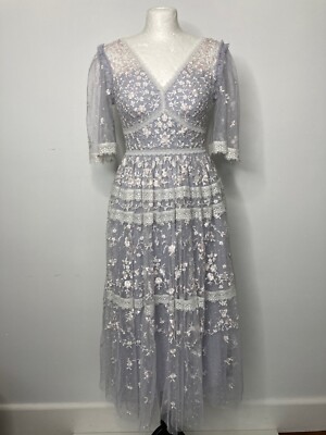 Needle & Thread Sweetheart Midi Dress UK8 US4 boho wedding guest blue lace BNWT 