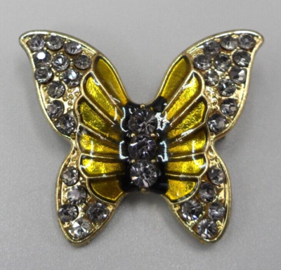 Vintage Butterfly Brooch Chartreuse Enamel Rhinestone Flying Insect Bug ...