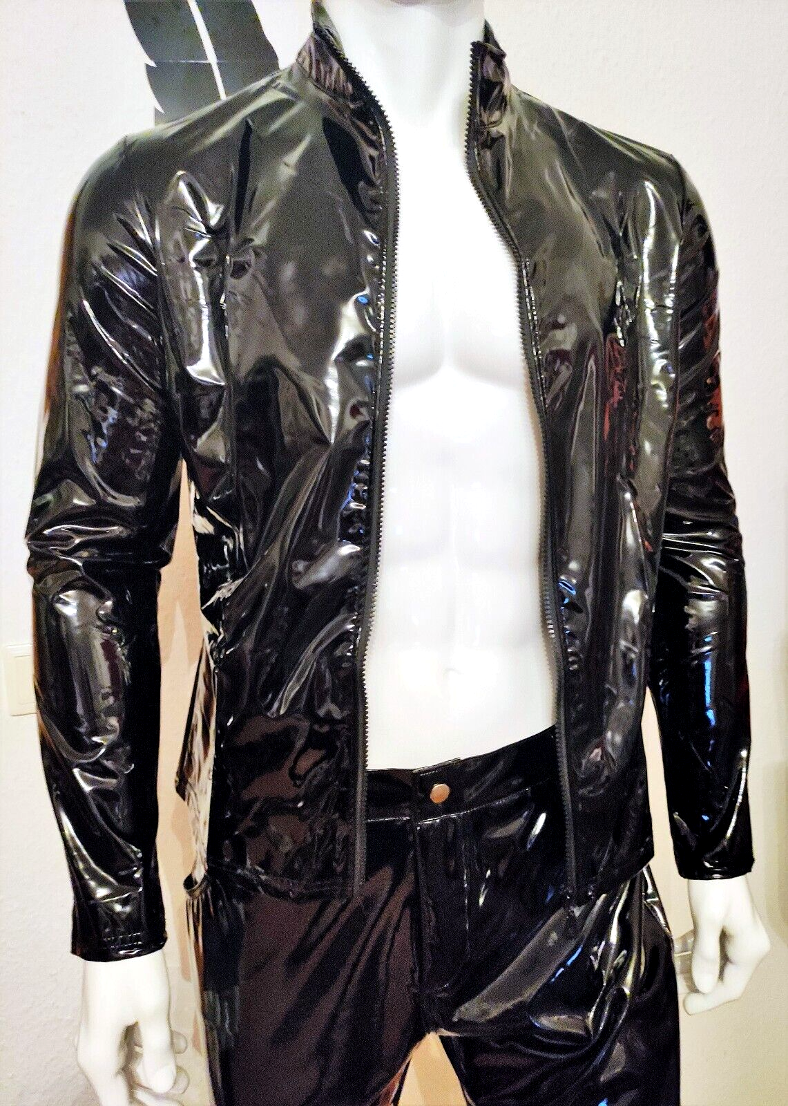 ALTRA Nuovissimo di zecca! Camicia giacca uomo in pelle verniciata X tra Hot vernice lucida black size 2XL