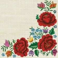 TWO Individual Paper Luncheon Decoupage Napkins 3-Ply Flowers FOLK EMBROIDERY