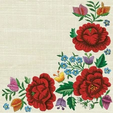 TWO Individual Paper Luncheon Decoupage Napkins 3-Ply Flowers FOLK EMBROIDERY