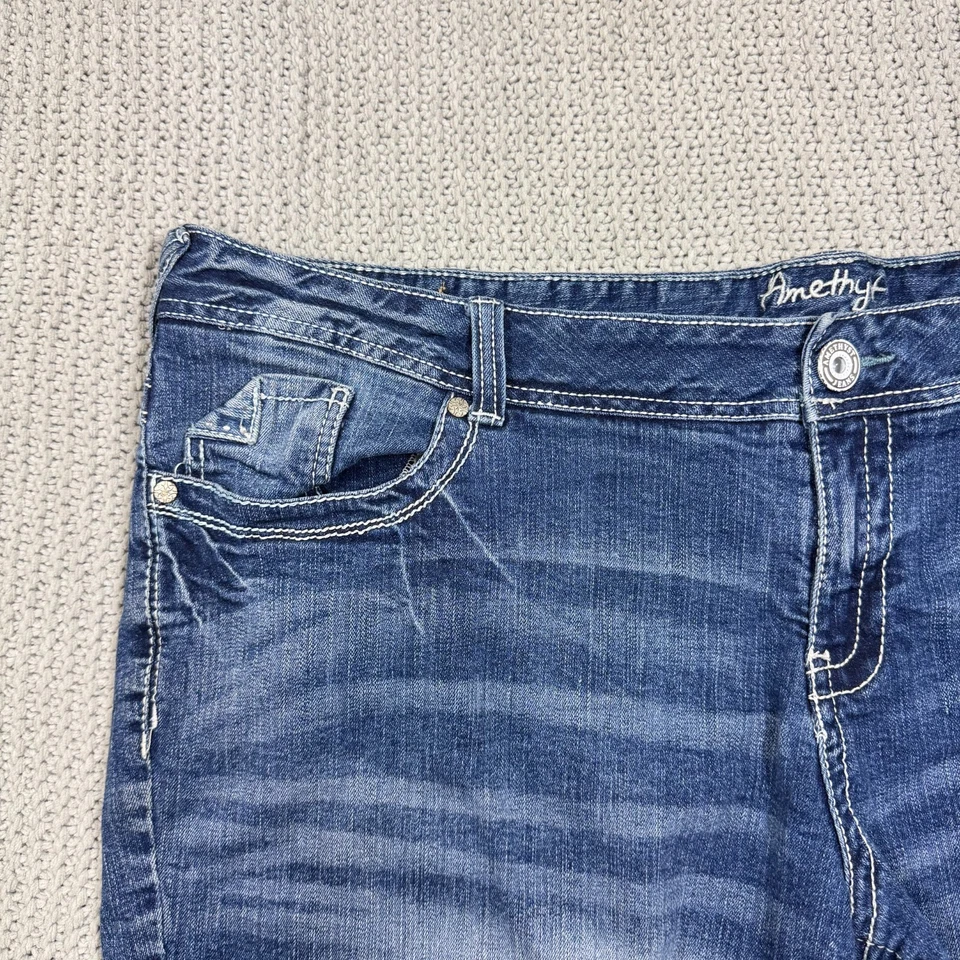 Jean Denim Amatista Corto 24 Corte Bordado Desteñido Desteñido Y2K Años 90 Grunge Foto 4 de 4