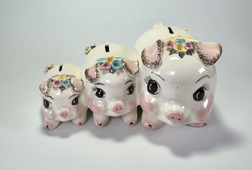 Vintage Relco Three Adorable Pigs Ceramic Piggy Savings Bank - 第 1/8 張圖片