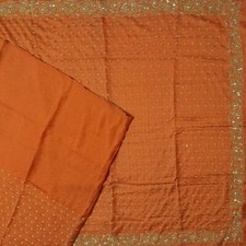 Vintage Orange Sarees 100 Pure Silk Hand Embroidered Sari 5YD Craft Fabric