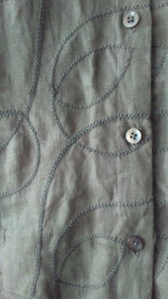 TWEEDS Womens size XL Brown Embroidered Swirl Design Linen 3/4 Sleeve Blouse - Image 2 of 4