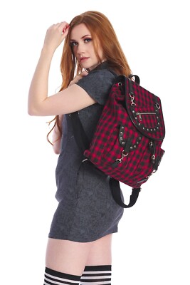 BANNED Lost Queen Blue Tartan Punk Emo Rockabilly Gothic Studded Yamy Backpack