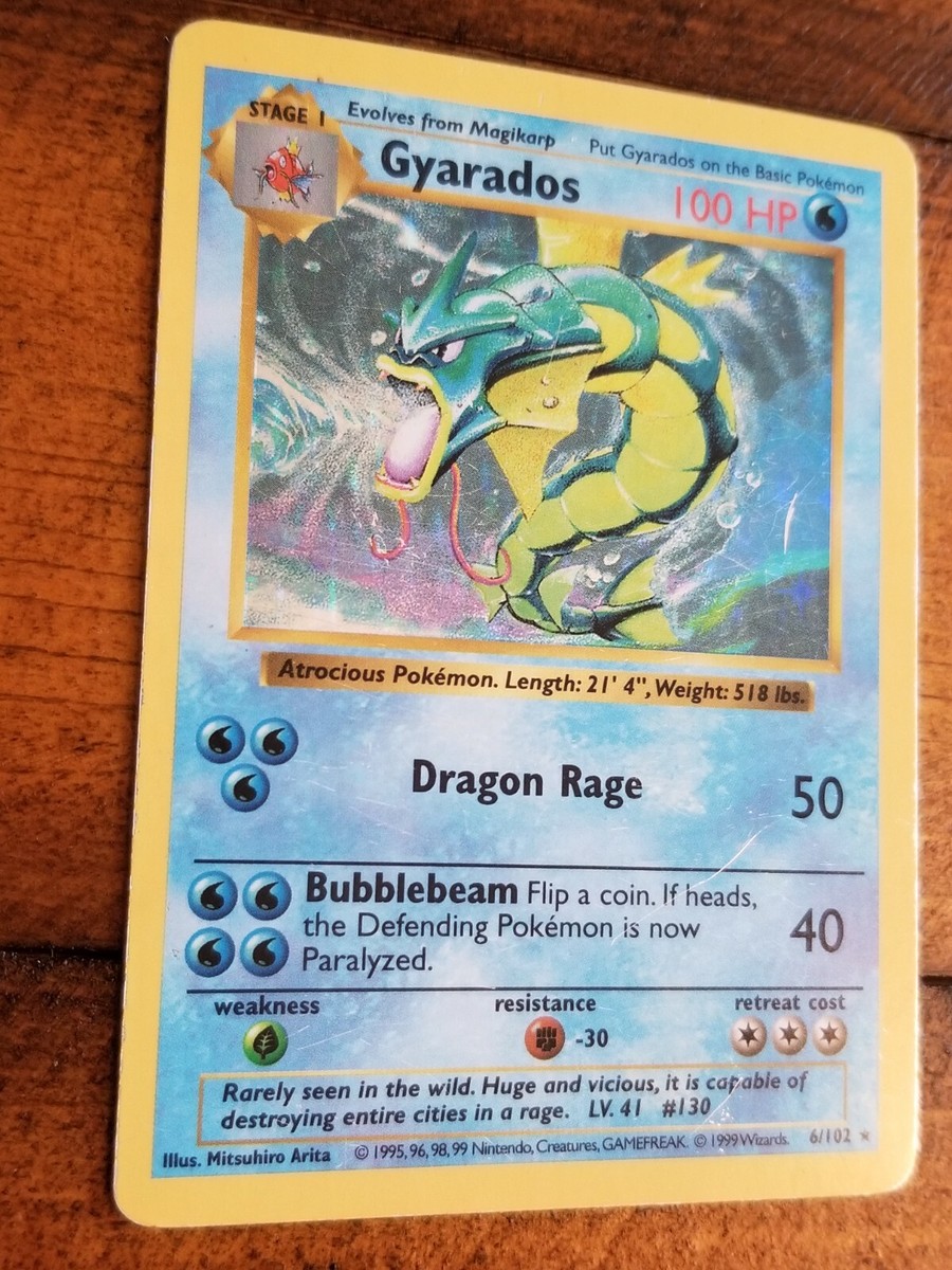 GYARADOS 6/102 Shadowless Holo Rare Base Set Pokemon Card Played