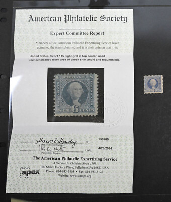 APEX/APS Cert USA Scott # 115 Fine Used Regummed US Stamp Cat $225 | eBay