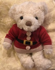 9  Vtg Russ White Teddy Bear Plush Stuffed Animal Toy Red Santa Coat Christmas