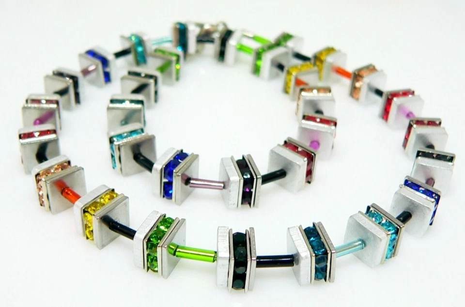 Edel Halskette Würfel Aluminium Strass Quadrate bunt mehrfarbig multicolor 501p - Bild 4 von 4