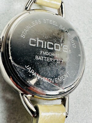 Chicos Watch Round 34mm Silver Tone Skinny Cream Leather  display picture 3