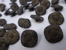 Vintage Gold and Black Rounded Sunburst 3D Shank Buttons 16mm Lot of 13 B125-11