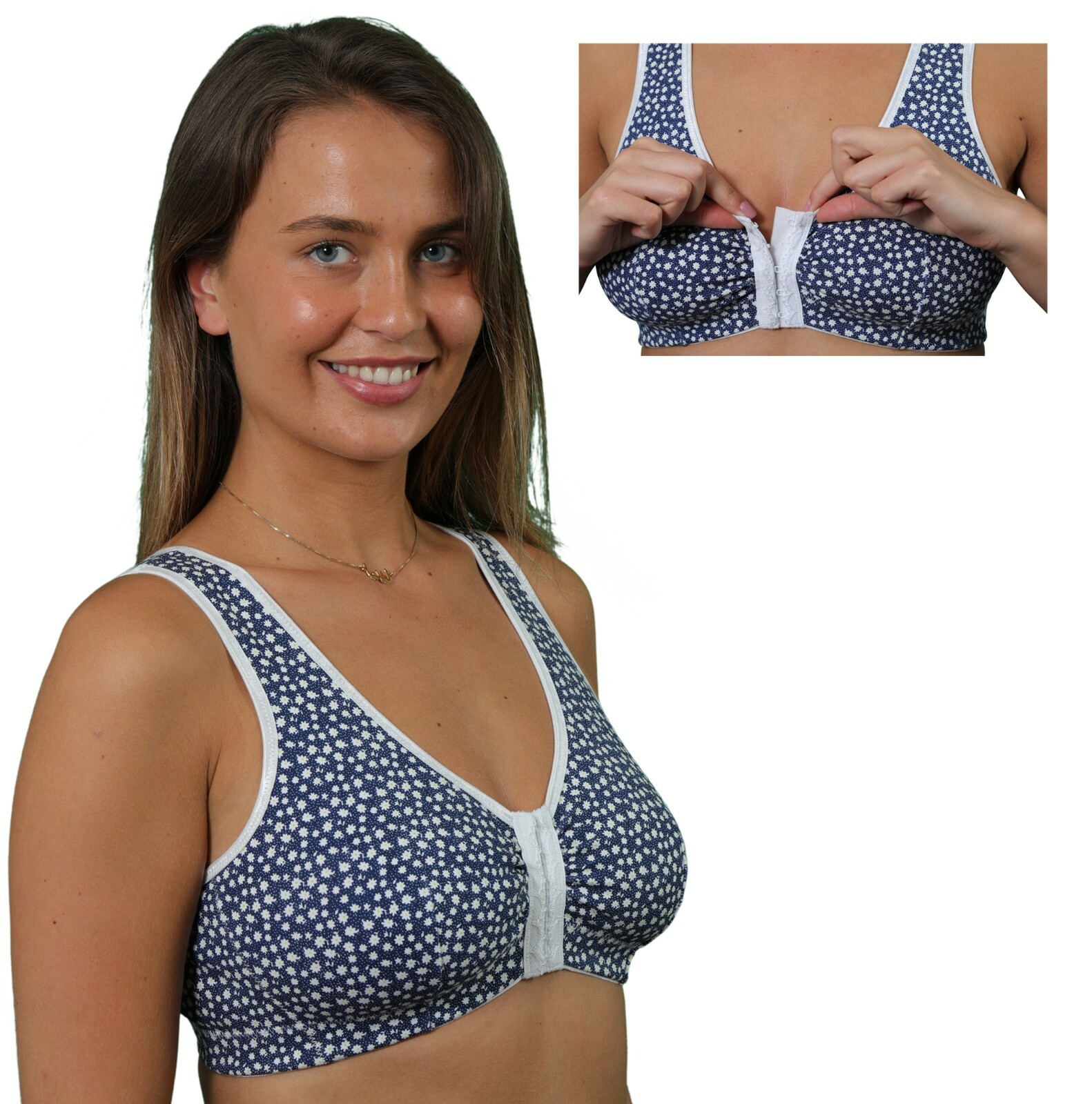 Ladies Front Fastening Bra Cotton Lycra Non Wired Non Padded Soft