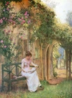 Lady Reading on Garden Bench by William Affleck