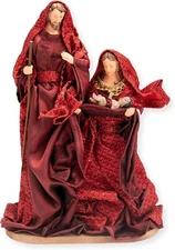 11.8" Resin Nativity Set Red Fabric Clothes Traditional Christmas Figurine