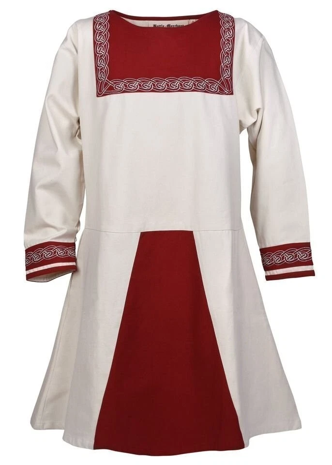 Wikinger Tunika mit Stickerei, rot-natur - Bild 3 von 4