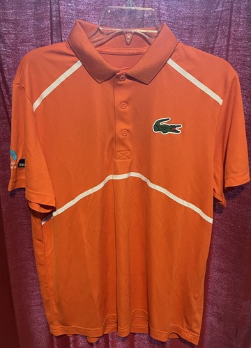 Lacoste Sport Mens Shirt Sz L Orange Miami Open Ultra Dry Short Sleeve Big Logo - Picture 1 of 21