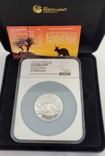 2015 P Australia $8 5 oz Silver Kangaroo High Relief NGC PF69 Ultra Cameo Cased