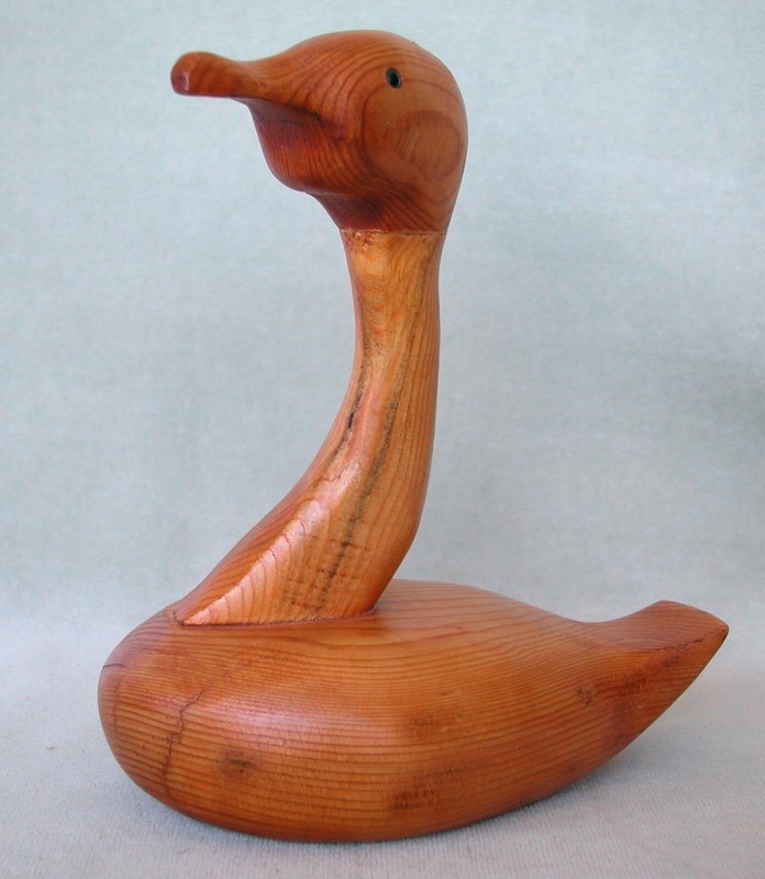 Vintage 1983 Hand Carved Wood Duck Figurine modernist Russel Stevens Maine, USA