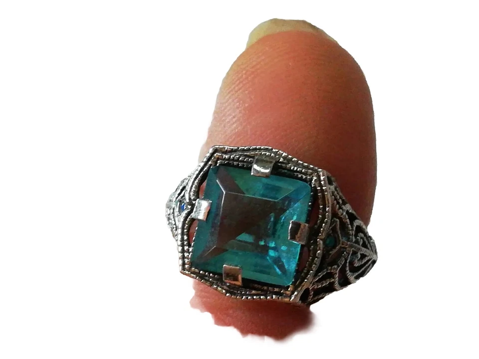 Anello Argento Con Acquamarina Naturale Mis 7 Americana - Immagine 4 di 4