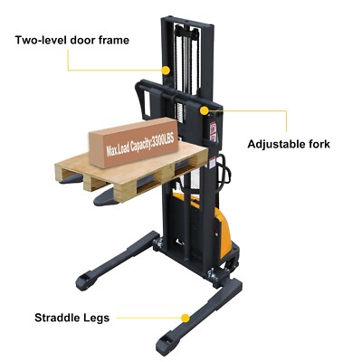 APOLLOLIFT 118'' High Lift Semi-Electric Pallet Straddle Stacker Forklift 3300lbs