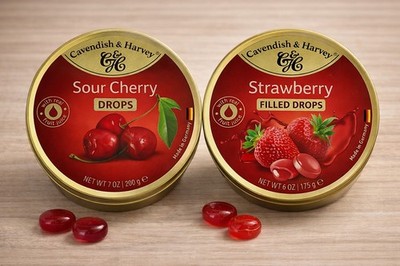 Cavendish & Harvey Candy Drops 2 Pack Sour Cherry 7oz Strawberry Filled 6oz