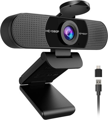 C960 1080P Webcam with Microphone, 2 Mics, 90° FOV, USB Type-A & A-to-C Adapt...
