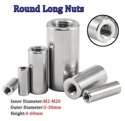 Stainless Steel Round Threaded Sleeve Standoff Spacers Long Nuts ID M2-M20