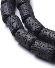 25Pcs Natural Black Lava Stone Beads Column Tube Volcanic Rock Gemstone Loose Be