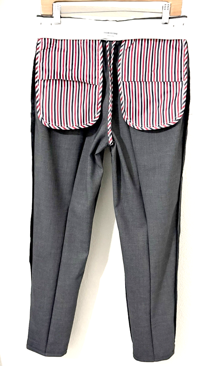 THOM BROWNE PANTS BUTTONED WAISTBAND, CUFFED, GRAY MADE IN JAPAN 1