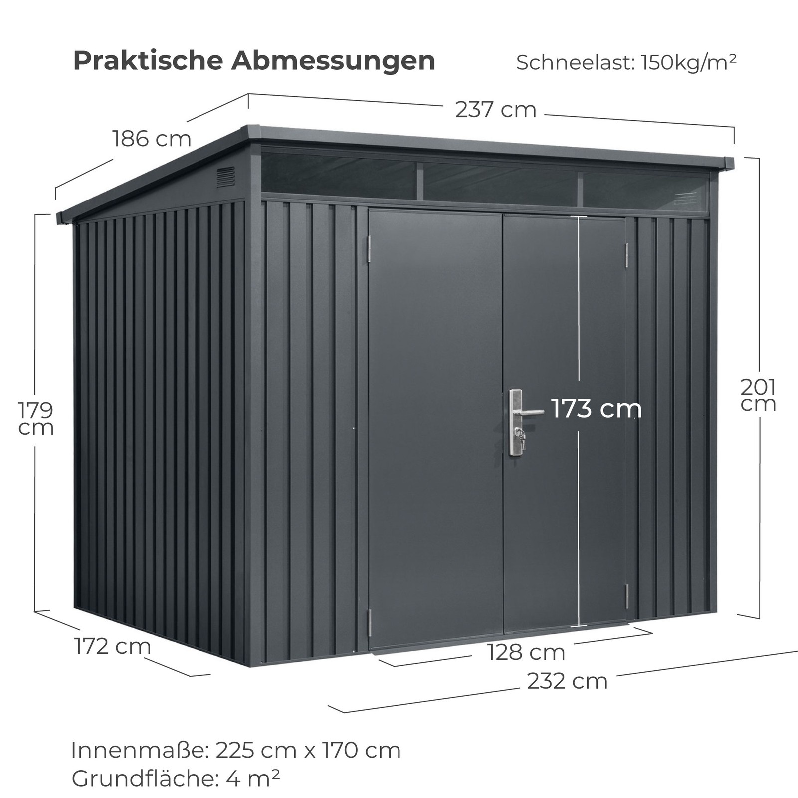 osoltus Metall Gerätehaus Geräteschuppen Pultdach Skylight  4 m²
