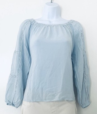 Philosophy Republic Clothing Boho Light Blue Long Sleeve Women s Blouse Sz S
