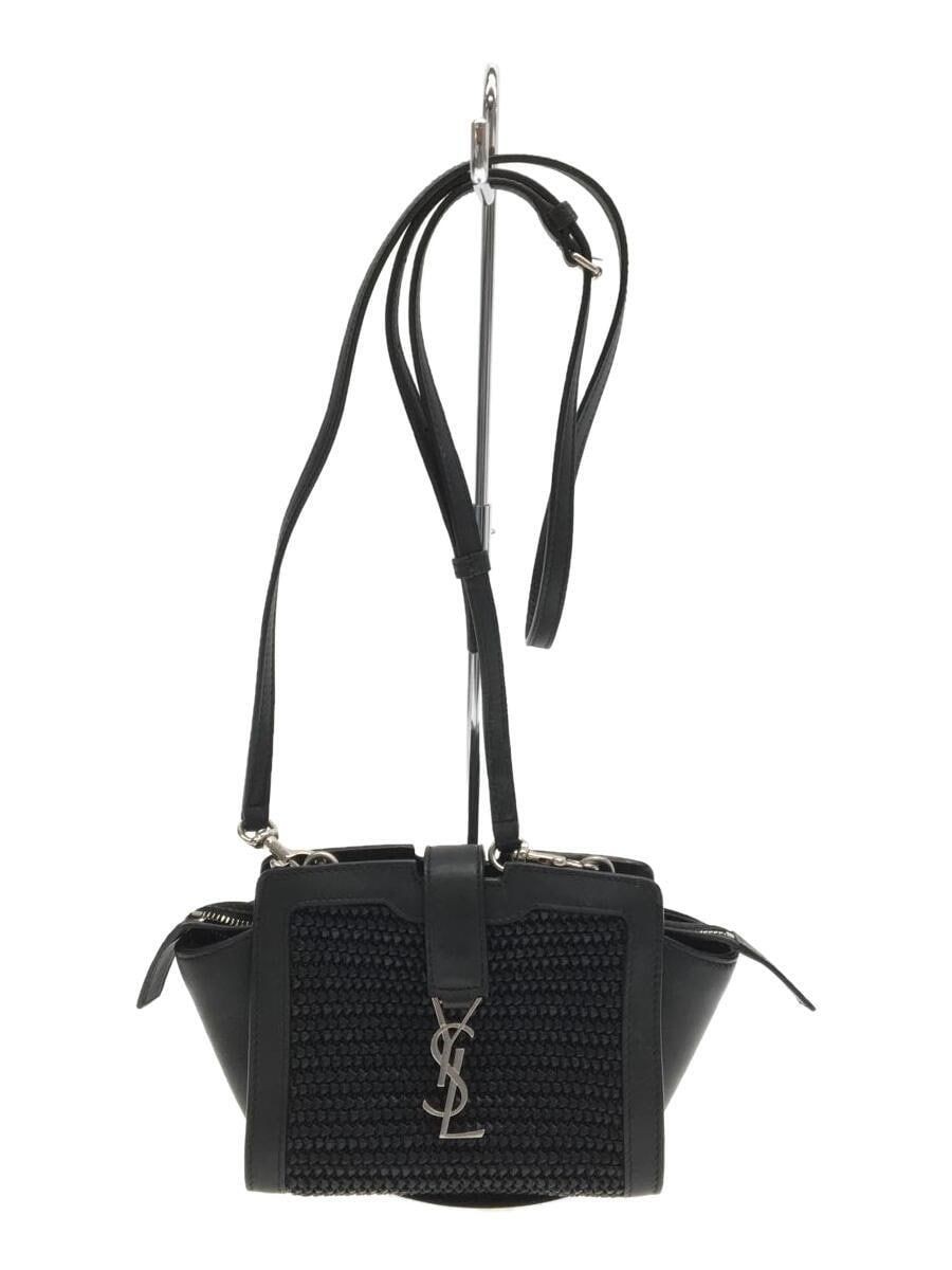 SAINT LAURENT BORSA A TRACOLLA RAFIA Nera YSL 2WAY MINI Usata